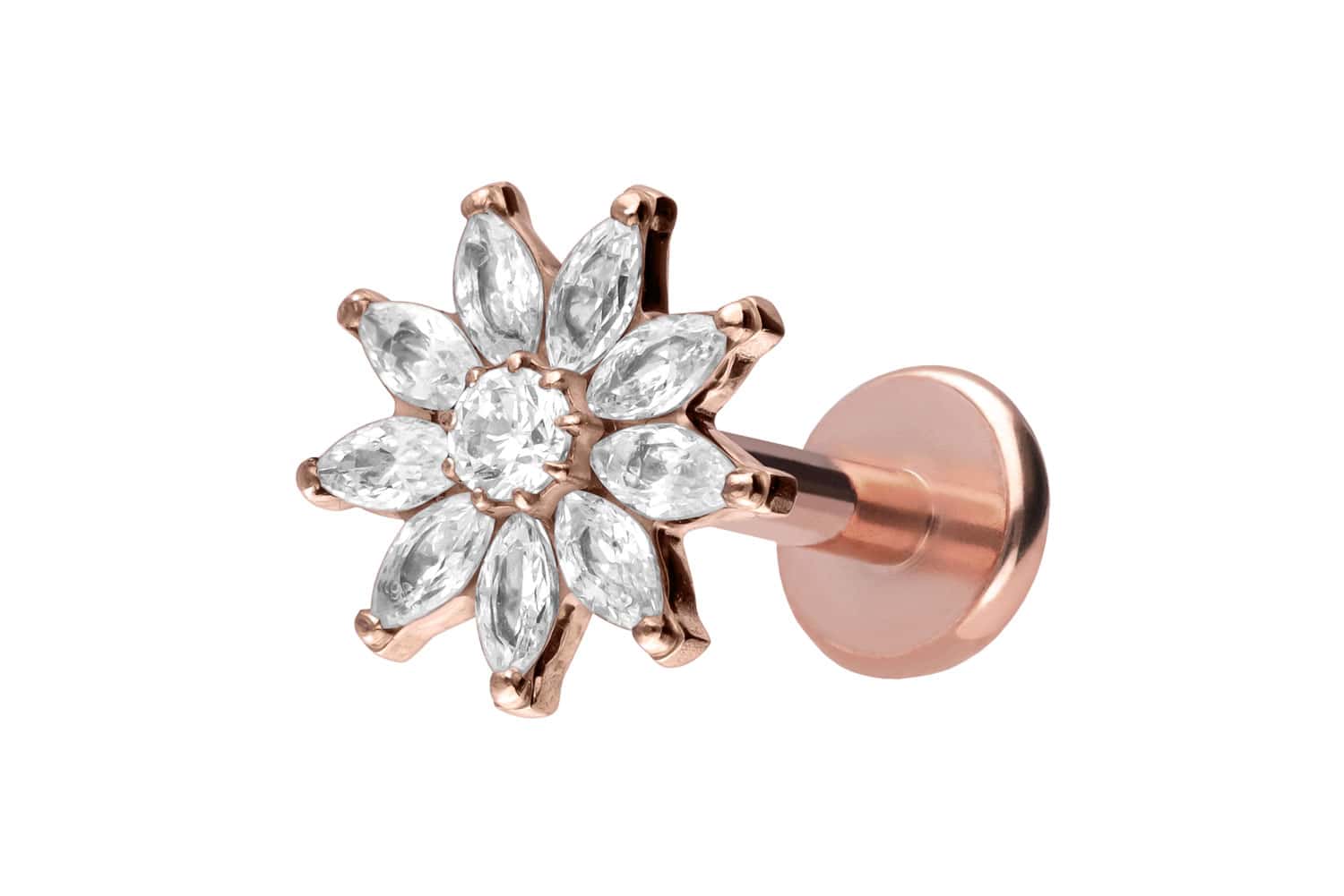 Titan Labret Piercing mit Push Fit KRISTALLBLUME
